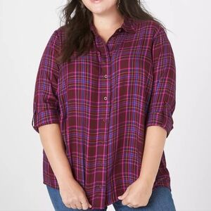 Lane Bryant Blouse Top Women's Size 14/16 Plaid Long Sleeve Button Up